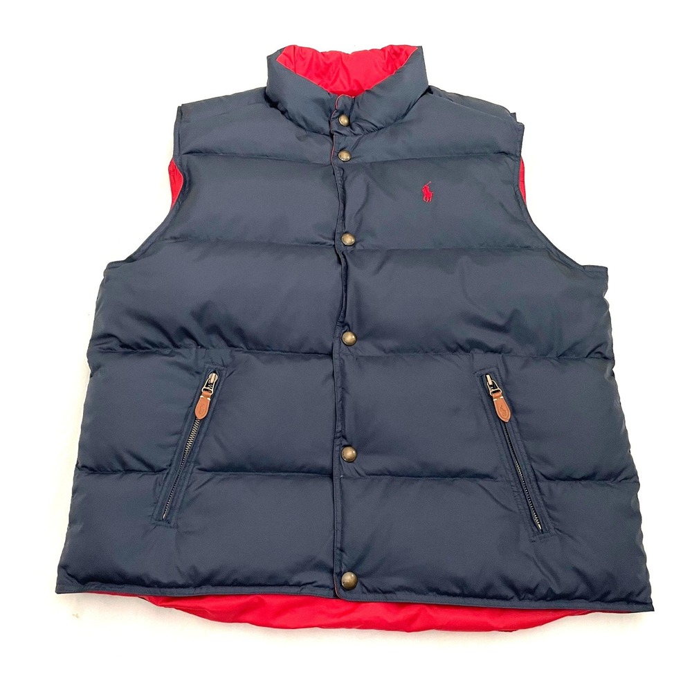 Polo Ralph Lauren Reversible Down Puffer Vest XL Navy Blue / Red Quilted Preppy